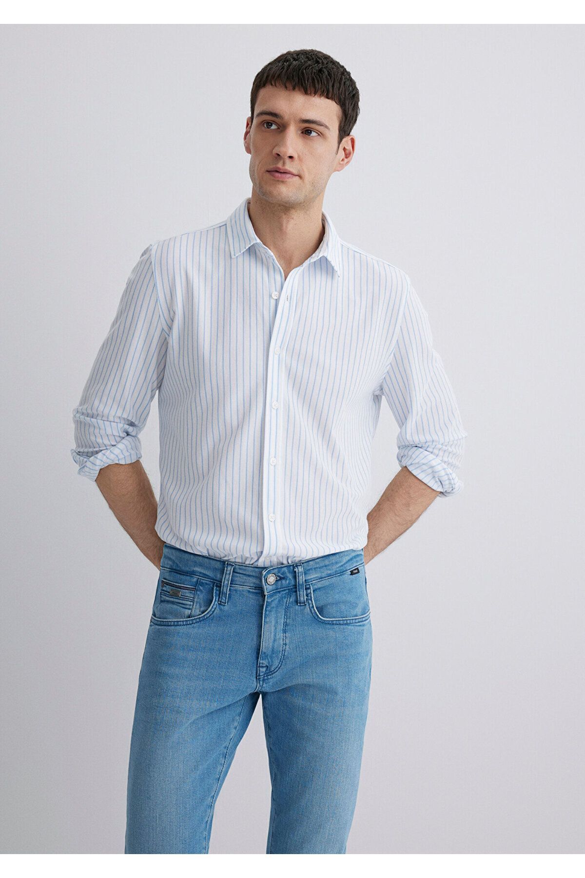 MAVİ ERKEK ÇİZGİLİ GÖMLEK Fiyort Mavi 0211403-88654