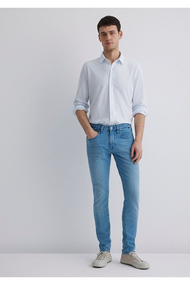 MAVİ ERKEK ÇİZGİLİ GÖMLEK Fiyort Mavi 0211403-88654