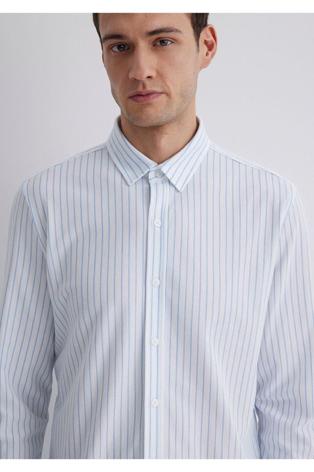MAVİ ERKEK ÇİZGİLİ GÖMLEK Fiyort Mavi 0211403-88654
