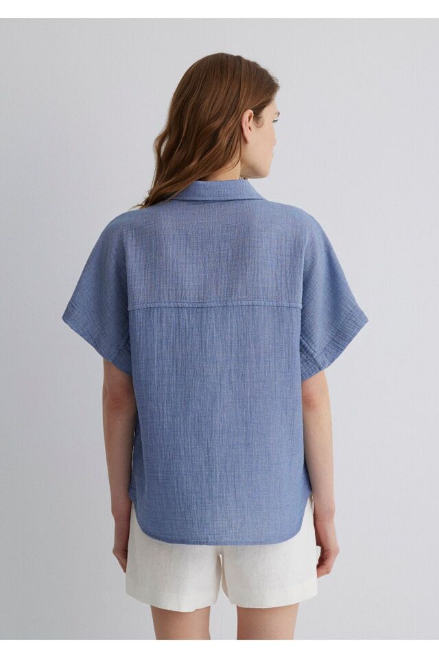 MAVİ KADIN KISA KOLLU GÖMLEK Light Chambry 1210758-89861