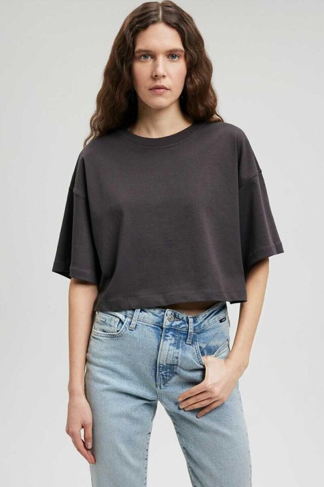 MAVİ KADIN CROP BASİC Kömür 1612377-70087