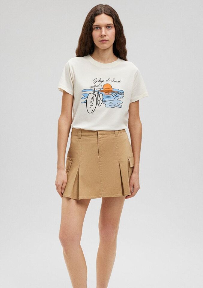 MAVİ KADIN BİSİKLET BASKILI TİŞÖRT Hindistan Cevizi 1612397-80194