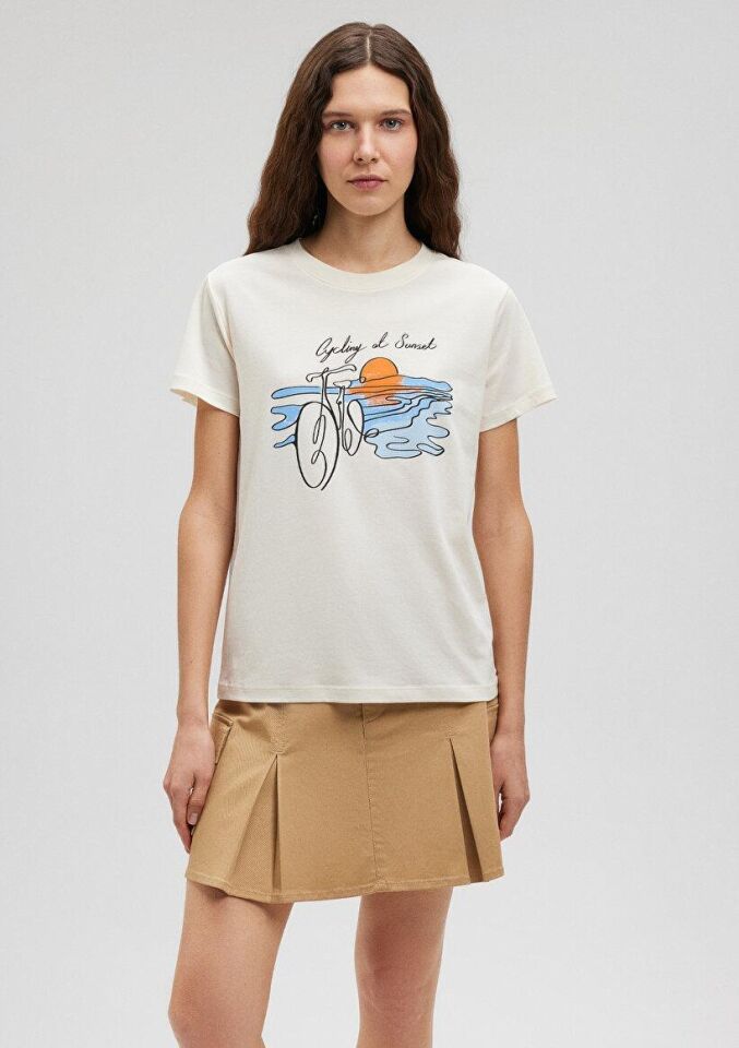 MAVİ KADIN BİSİKLET BASKILI TİŞÖRT Hindistan Cevizi 1612397-80194