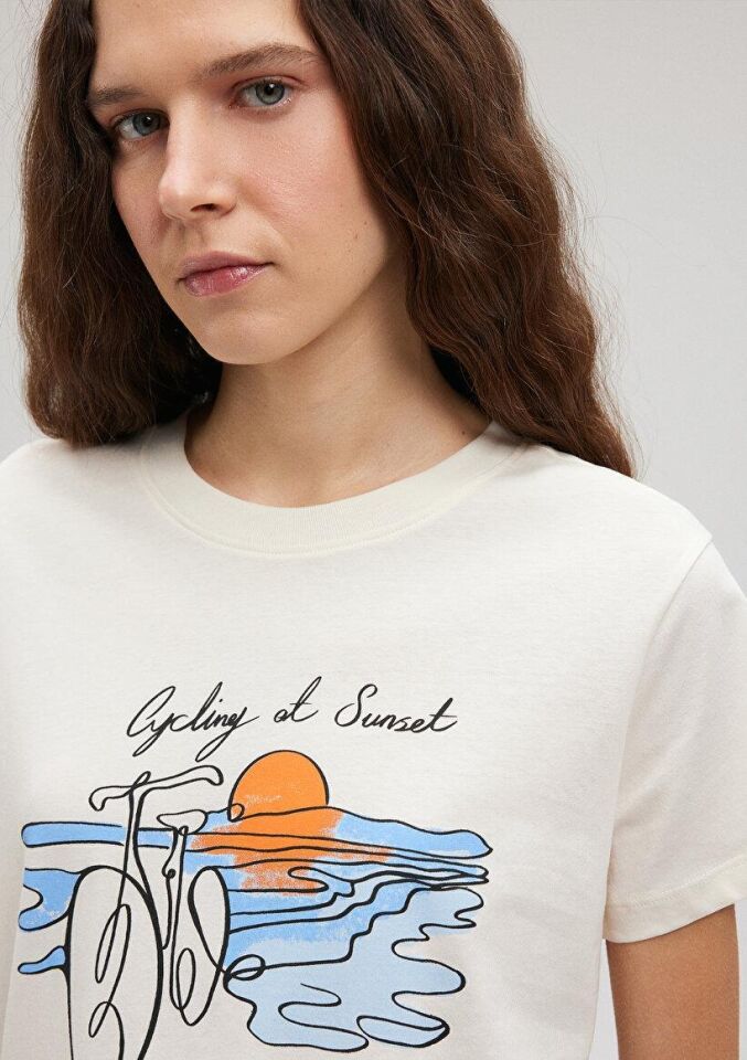 MAVİ KADIN BİSİKLET BASKILI TİŞÖRT Hindistan Cevizi 1612397-80194