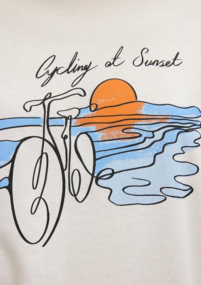 MAVİ KADIN BİSİKLET BASKILI TİŞÖRT Hindistan Cevizi 1612397-80194