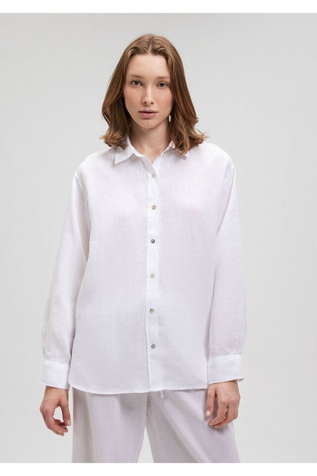 MAVİ KADIN UZUN KOLLU GÖMLEK Beyaz 1210747-620