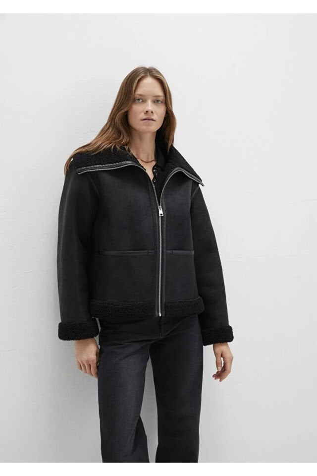 MAVİ KADIN DİK YAKA PU CEKET Siyah 1110718-900