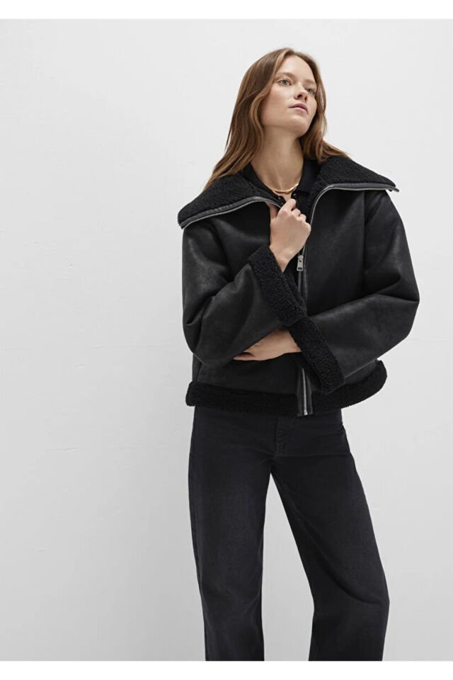 MAVİ KADIN DİK YAKA PU CEKET Siyah 1110718-900