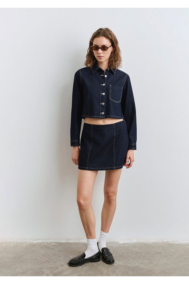 MAVİ KADIN DOKUMA MİNİ ETEK DARK INDIGO 1310721-85481
