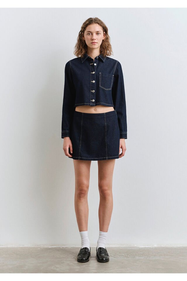 MAVİ KADIN DOKUMA MİNİ ETEK DARK INDIGO 1310721-85481