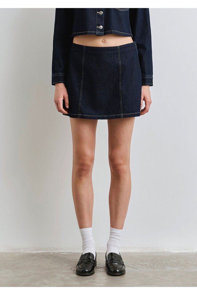 MAVİ KADIN DOKUMA MİNİ ETEK DARK INDIGO 1310721-85481
