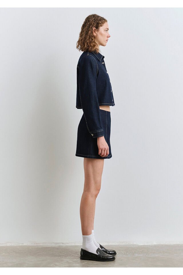 MAVİ KADIN DOKUMA MİNİ ETEK DARK INDIGO 1310721-85481