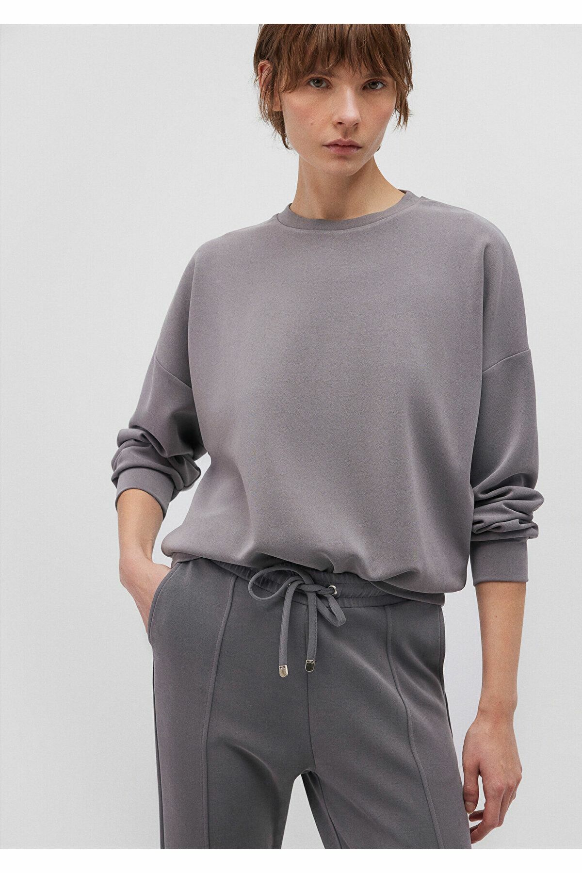 MAVİ KADIN OVERSİZE SWEATSHIRT Koyu Gri 168837-70122
