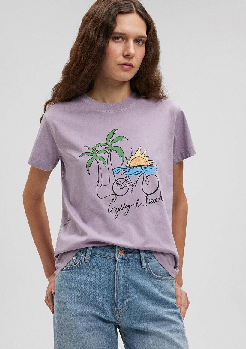 MAVİ KADIN BİSİKLET BASKILI TİŞÖRT Kirli Lavanta 1612399-70556