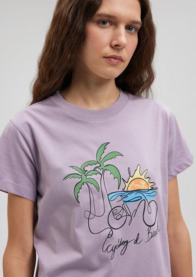 MAVİ KADIN BİSİKLET BASKILI TİŞÖRT Kirli Lavanta 1612399-70556