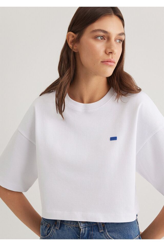MAVİ KADIN KISA KOLLU LOGO TİŞÖRT Beyaz 1612187-620