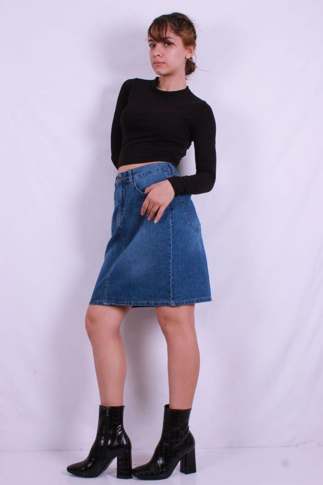 FASHION FRIENDS KADIN DENİM ETEK 24K0545K1 MAVİ - 34