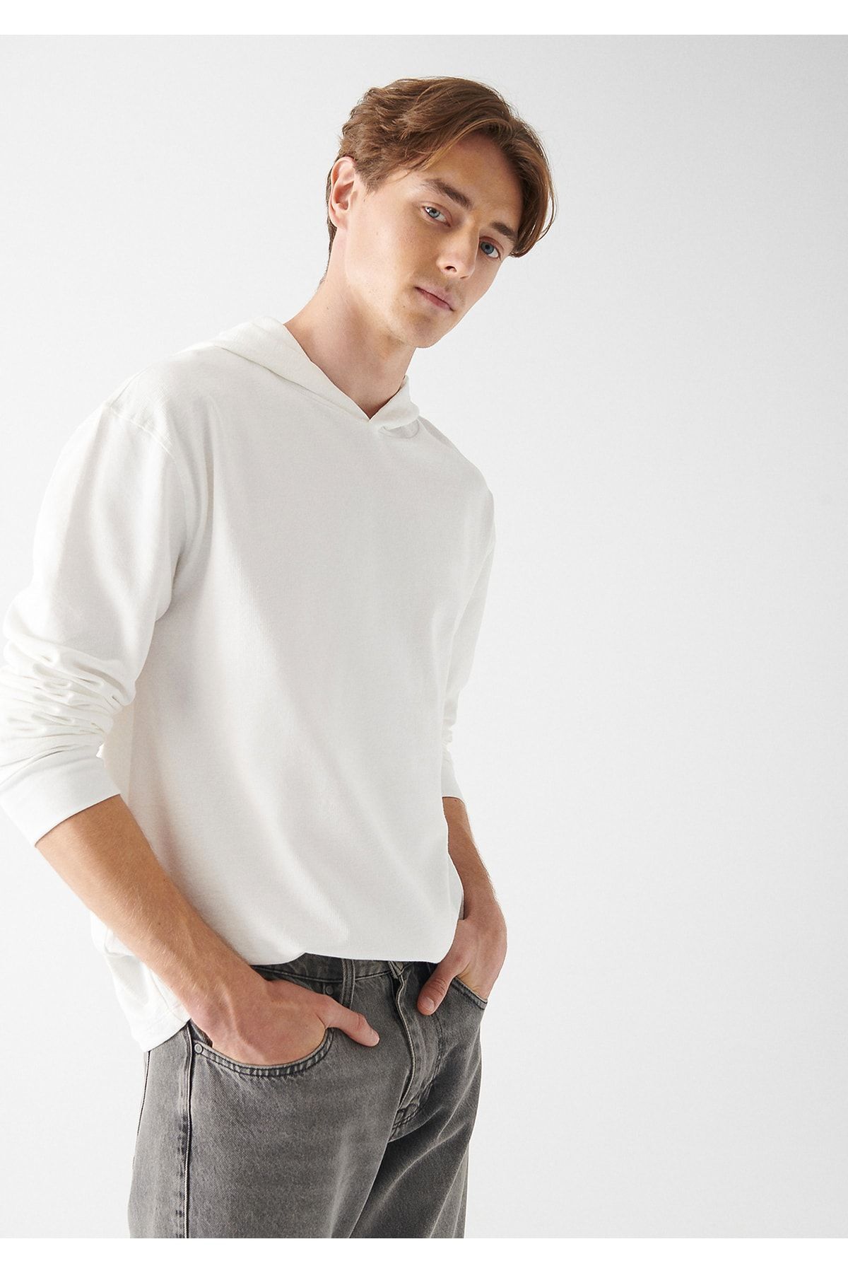 MAVİ ERKEK KAPÜŞONLU SWEATSHIRT Toz Beyaz 0610962-83043