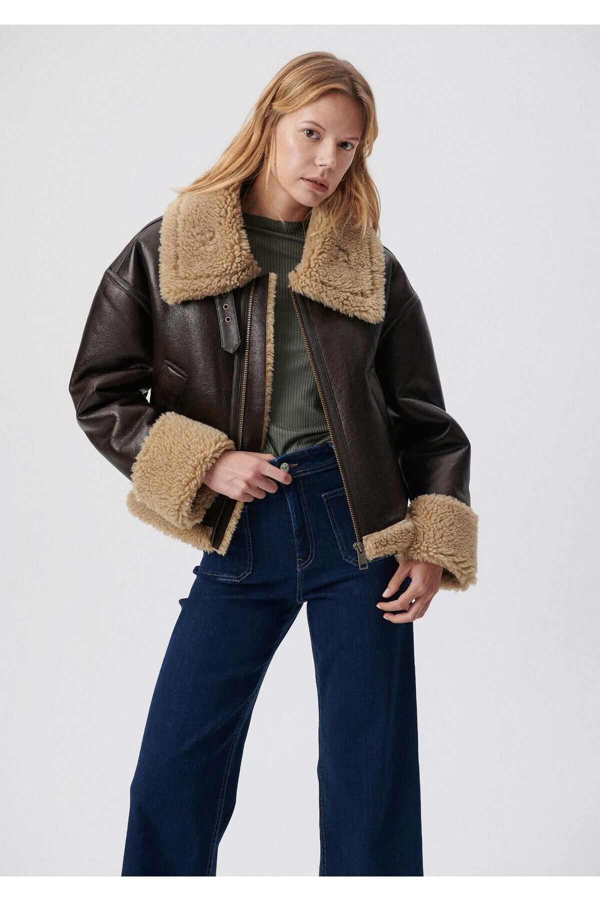 MAVİ KADIN KÜRKLÜ CEKET Kahverengi 1110263-85397