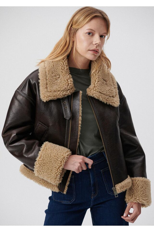 MAVİ KADIN KÜRKLÜ CEKET Kahverengi 1110263-85397