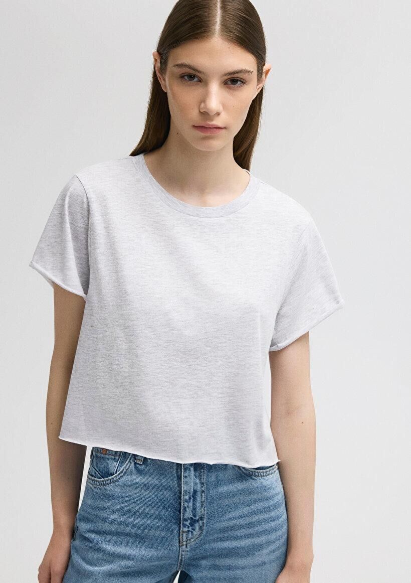 MAVİ KADIN YUVARLAK YAKA KISA KOL PENYE Light Grey 168220-86685