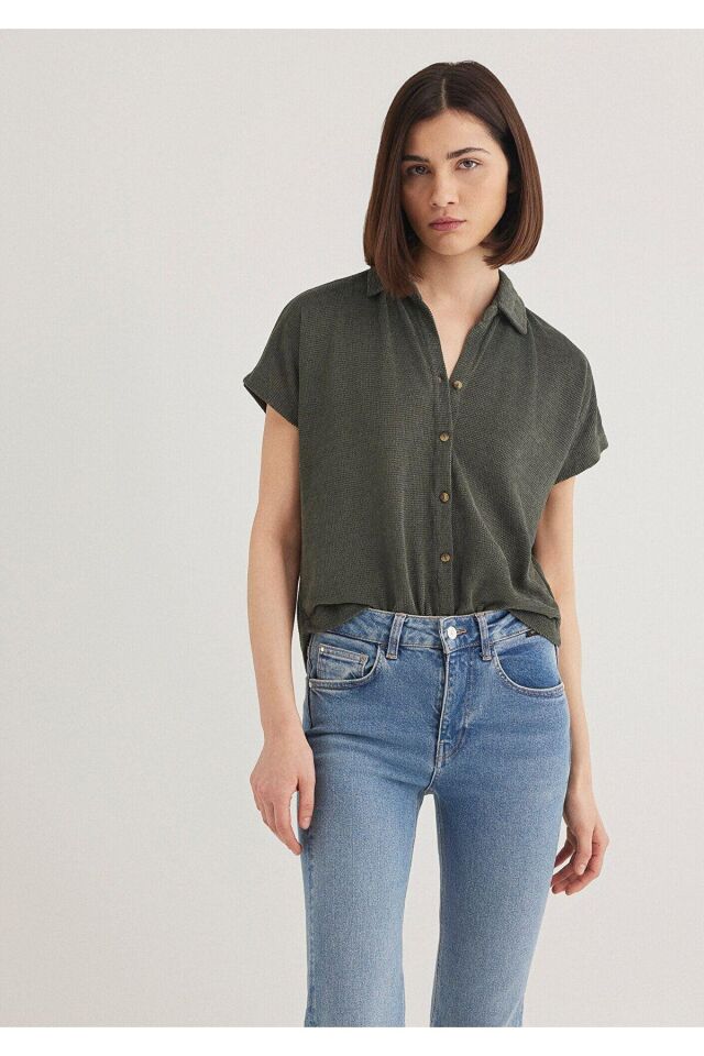 MAVİ KADIN KISA KOLLU POLO YAKA PENYE Yosun Yeşili 1612142-71598