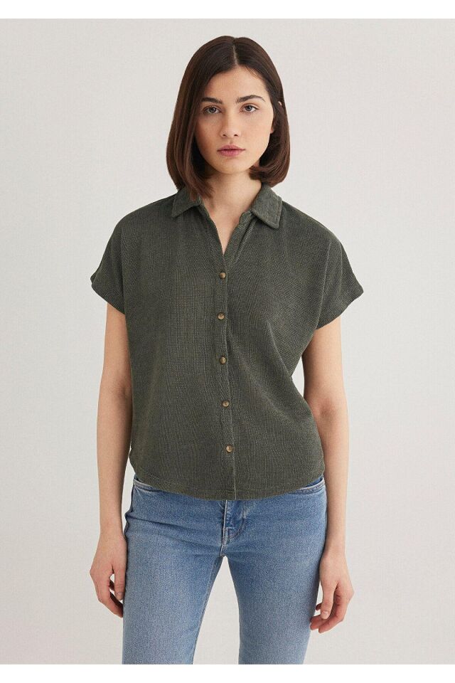 MAVİ KADIN KISA KOLLU POLO YAKA PENYE Yosun Yeşili 1612142-71598