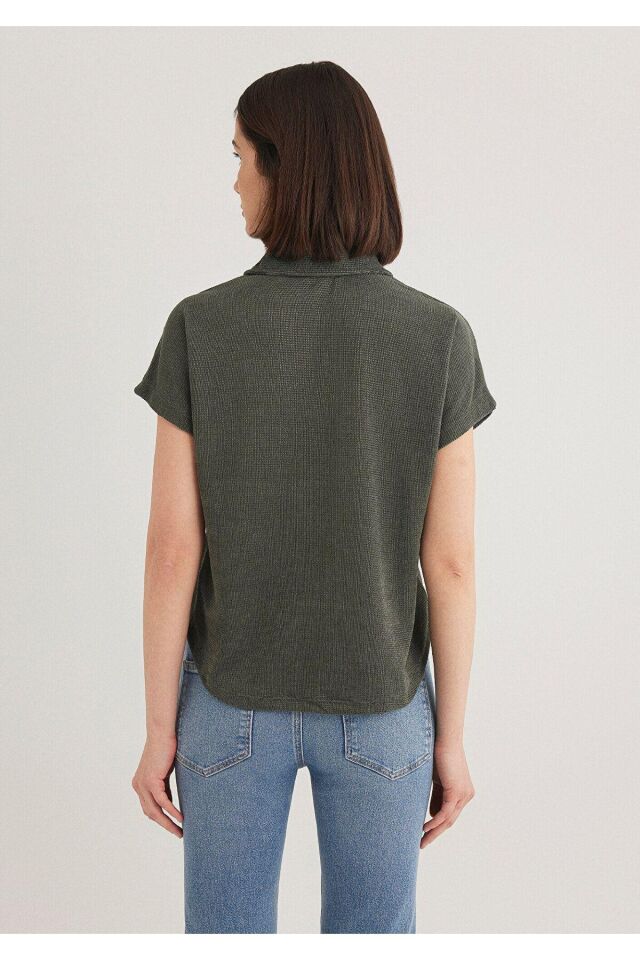 MAVİ KADIN KISA KOLLU POLO YAKA PENYE Yosun Yeşili 1612142-71598