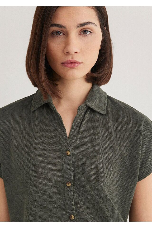 MAVİ KADIN KISA KOLLU POLO YAKA PENYE Yosun Yeşili 1612142-71598