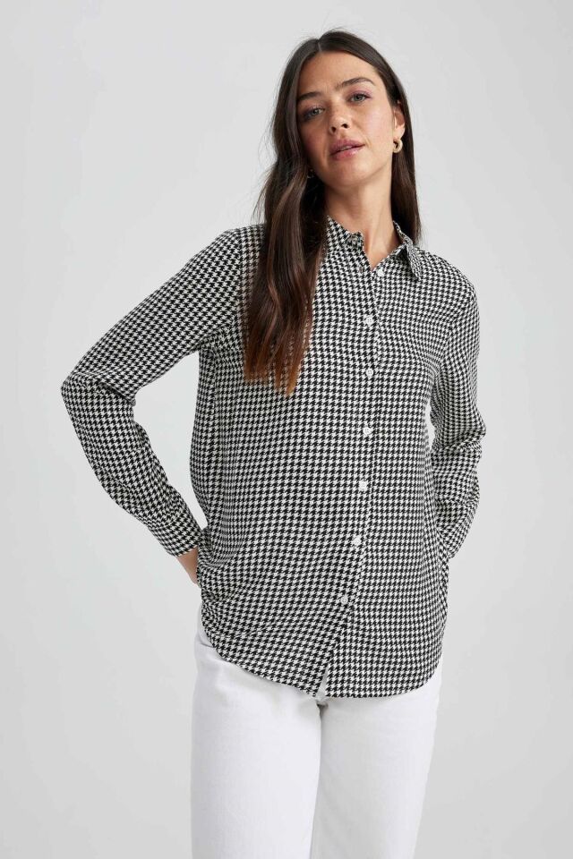 DEFACTO KADIN REGULAR FİT GÖMLEK YAKA UZUN KOLLU GÖMLEK I8266AZ SİYAH - M