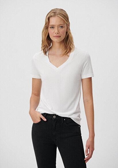 MAVİ KADIN V YAKA BASİC TİŞÖRT Beyaz 1600956-620