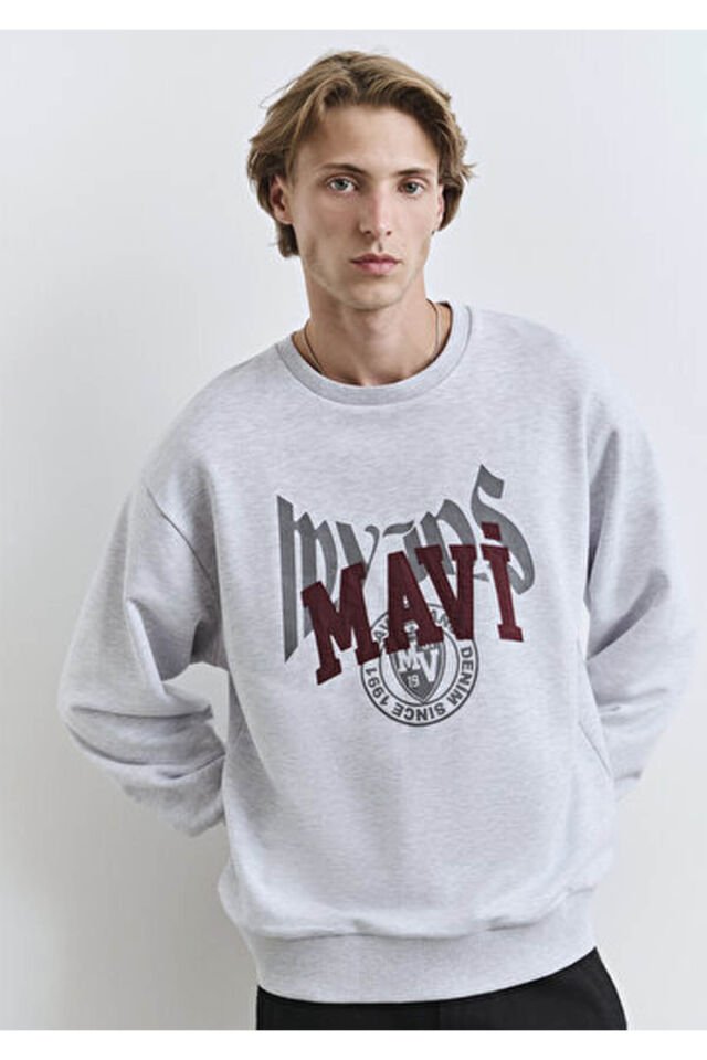 MAVİ ERKEK MAVİ BASKILI SWEATSHIRT Kar Melanj 0S10389-82498