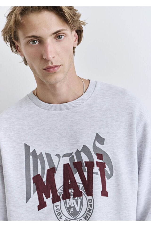 MAVİ ERKEK MAVİ BASKILI SWEATSHIRT Kar Melanj 0S10389-82498