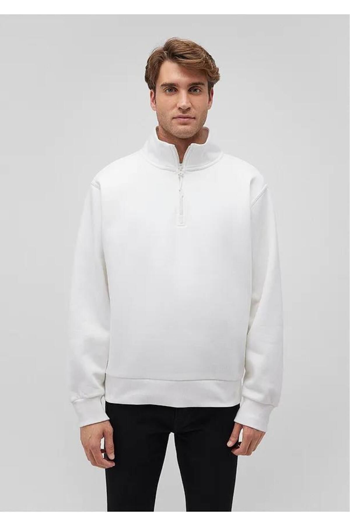 MAVİ ERKEK BİSİKLET YAKA SWEATSHIRT  Kırık Beyaz 0S10378-70057