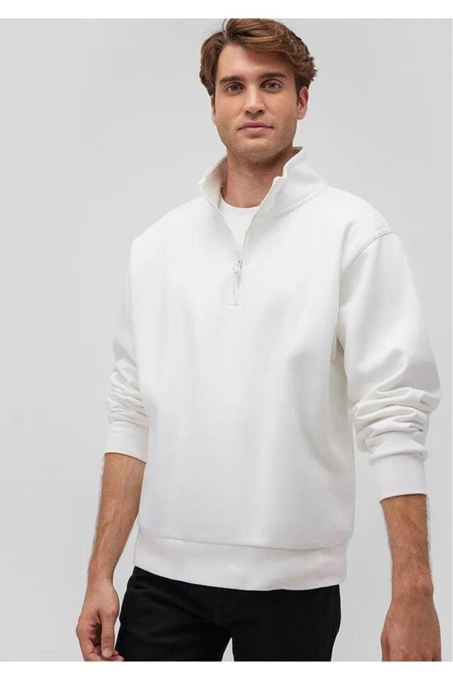 MAVİ ERKEK BİSİKLET YAKA SWEATSHIRT  Kırık Beyaz 0S10378-70057