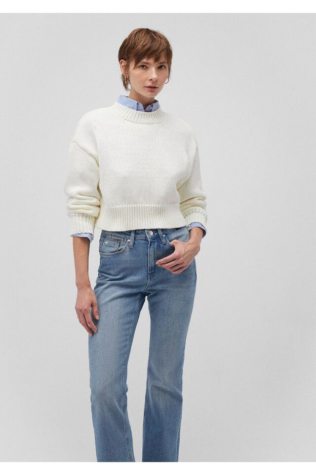 MAVİ KADIN BISIKLET YAKA KAZAK Kırık Beyaz 1710515-70057