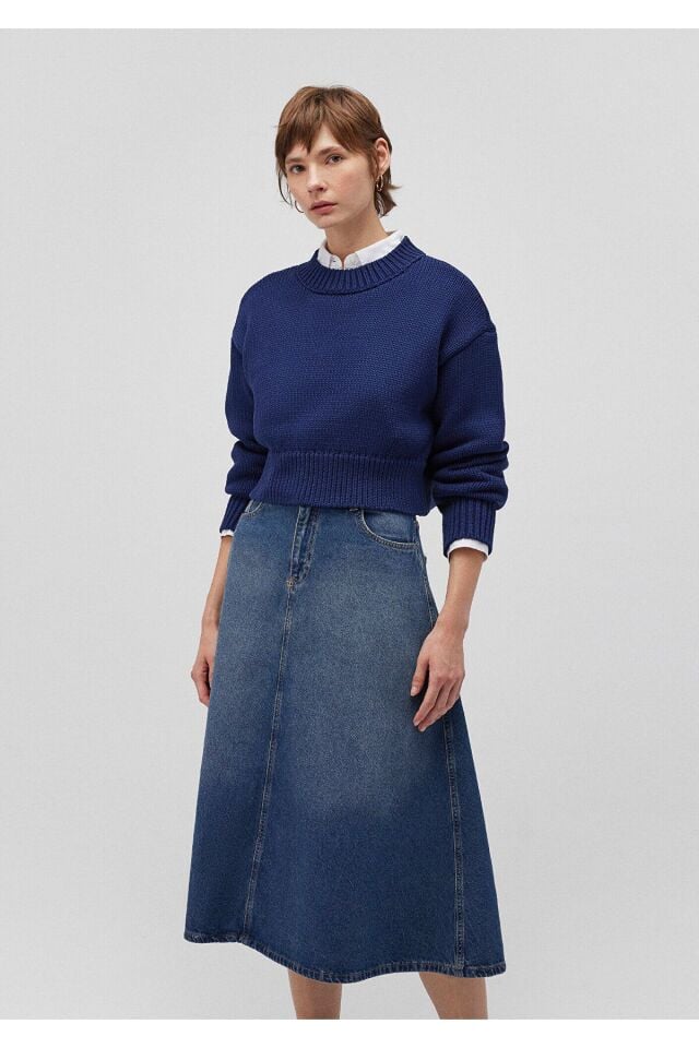 MAVİ KADIN BISIKLET YAKA KAZAK Koyu Lacivert 1710515-84371