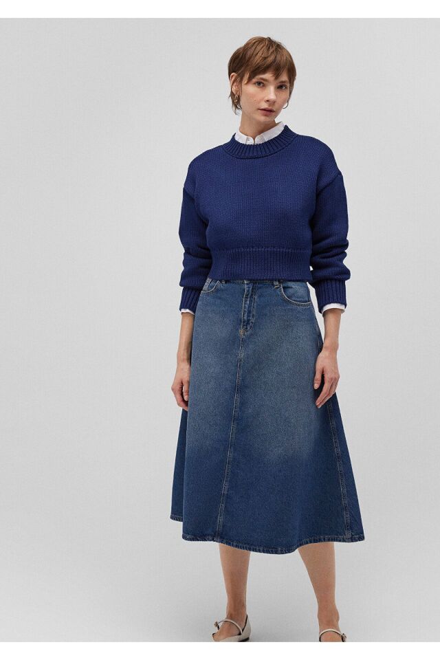 MAVİ KADIN BISIKLET YAKA KAZAK Koyu Lacivert 1710515-84371