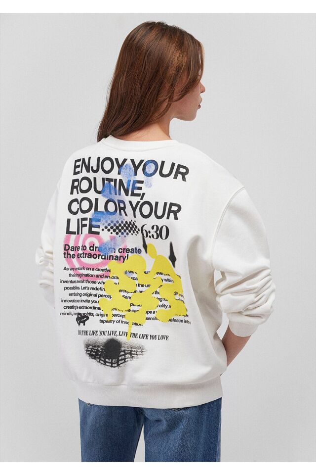 MAVİ KADIN BİSİKLET YAKA SWEATSHIRT Kırık Beyaz 1S10286-70057