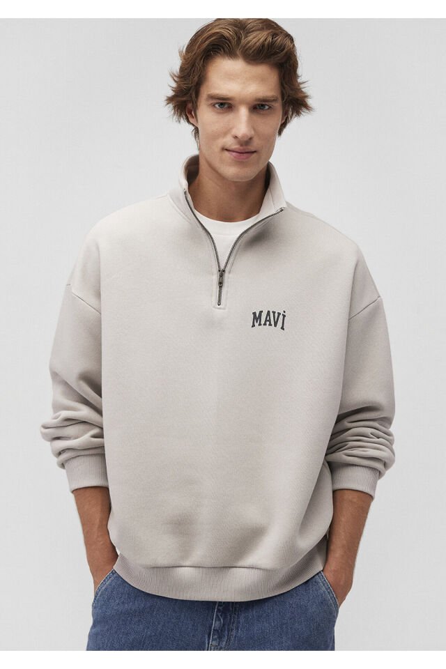 MAVİ ERKEK YARIM FERMUARLI SWEATSHIRT Açık Gri 0S10208-70074