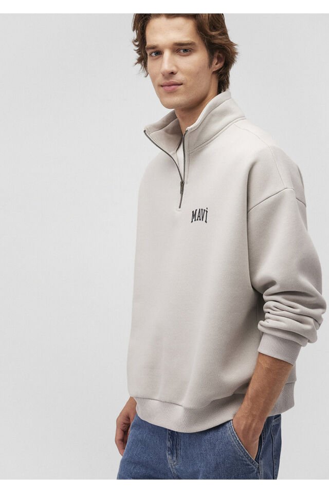 MAVİ ERKEK YARIM FERMUARLI SWEATSHIRT Açık Gri 0S10208-70074