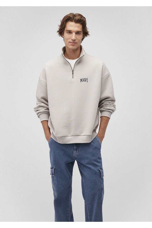 MAVİ ERKEK YARIM FERMUARLI SWEATSHIRT Açık Gri 0S10208-70074