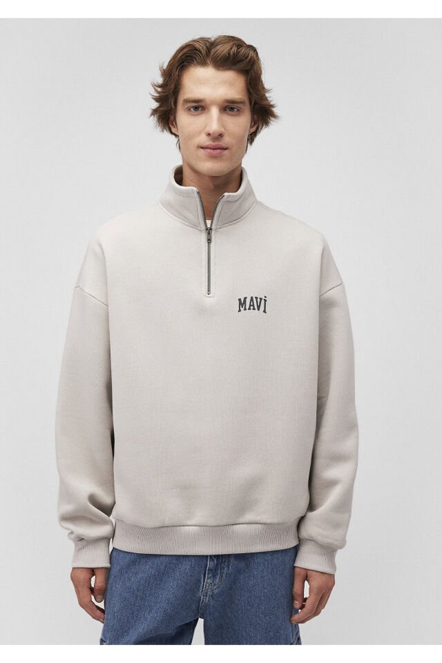 MAVİ ERKEK YARIM FERMUARLI SWEATSHIRT Açık Gri 0S10208-70074