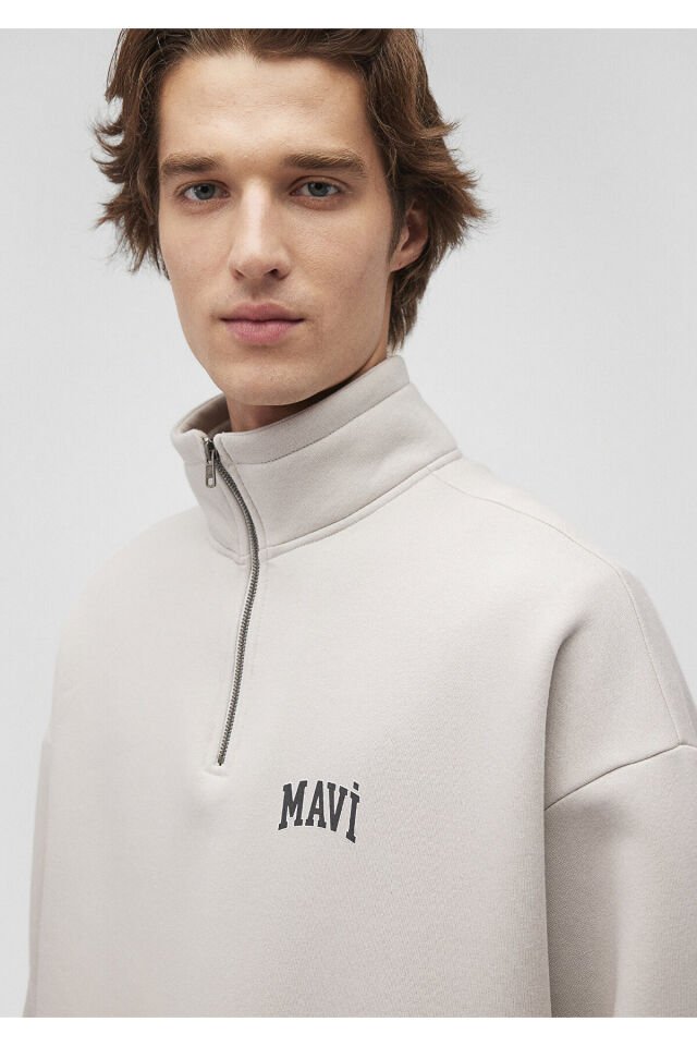 MAVİ ERKEK YARIM FERMUARLI SWEATSHIRT Açık Gri 0S10208-70074