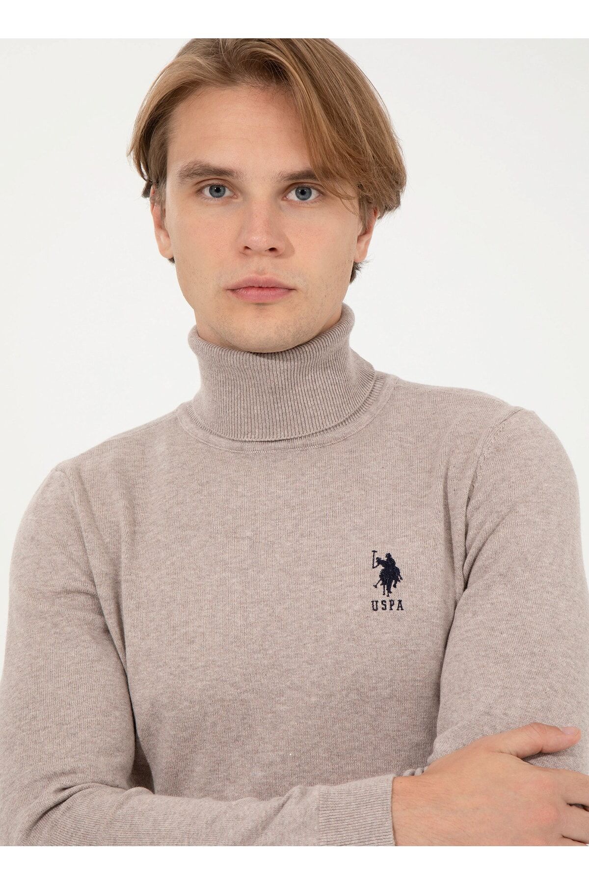 US POLO ASSN ERKEK TRİKO KAZAK G081SZ0TK Vizon Melanj - S