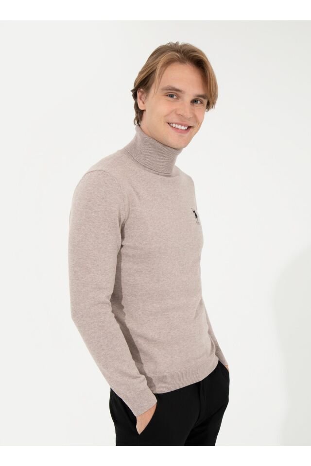 US POLO ASSN ERKEK TRİKO KAZAK G081SZ0TK Vizon Melanj - S