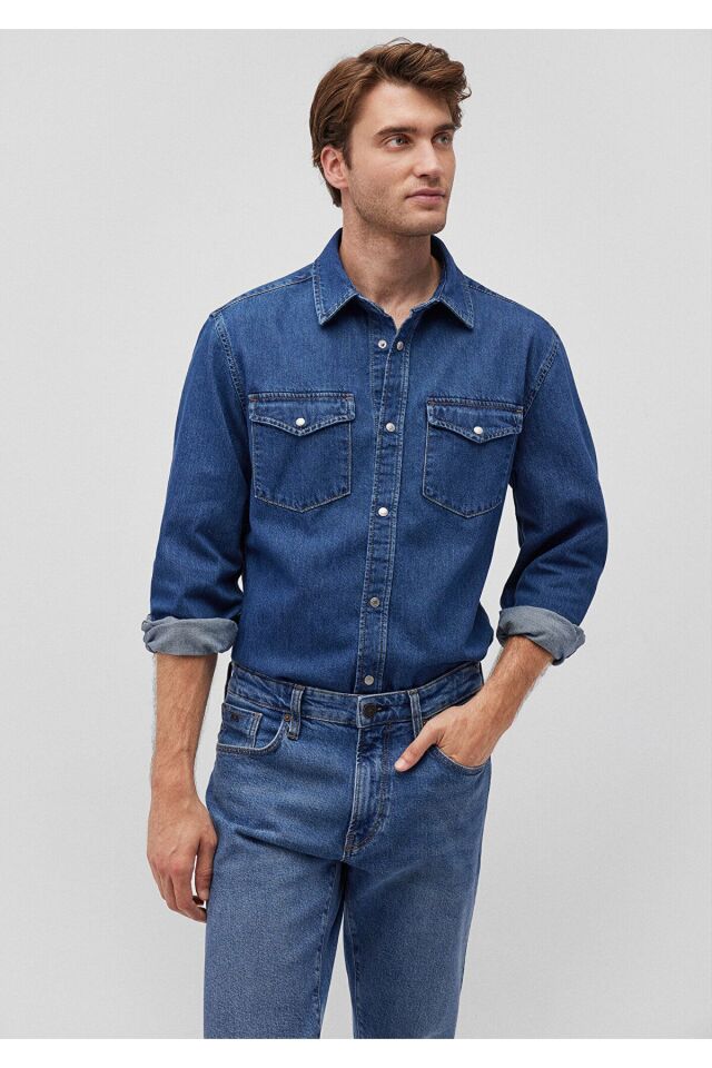 MAVİ ERKEK GÖMLEK TED Dark Brushed Denim 0210909-87935 MAVİ - S