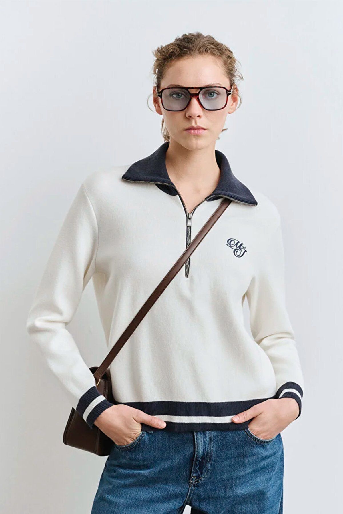 MAVİ KADIN YARIM FERMUARLI TRİKO Kırık Beyaz 1710687-70057