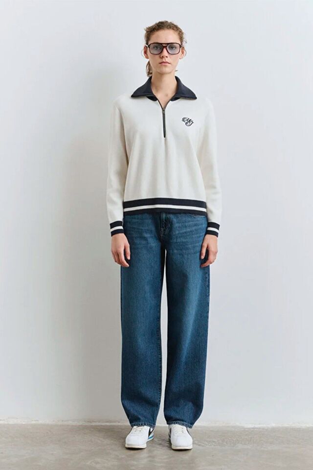 MAVİ KADIN YARIM FERMUARLI TRİKO Kırık Beyaz 1710687-70057