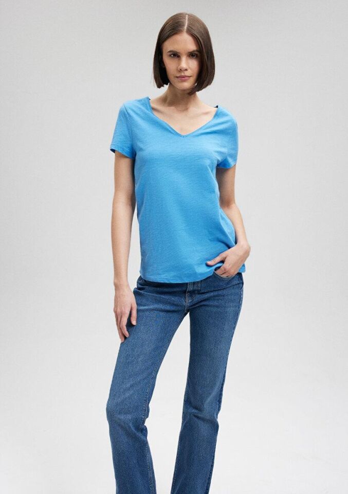 MAVİ KADIN BASIC V YAKA PENYE Çan Çiçeği Mavisi 168260-70876